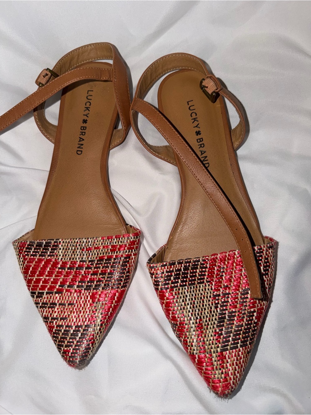 Lucky Brand Red Multi Pointed-Toe Slingback Mules
